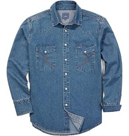 HISEA Men's Denim Shirt Long Sleeve Work Shirt Mens Regular Fit Button Down Shirts Cotton Work Shirts Washed Finish